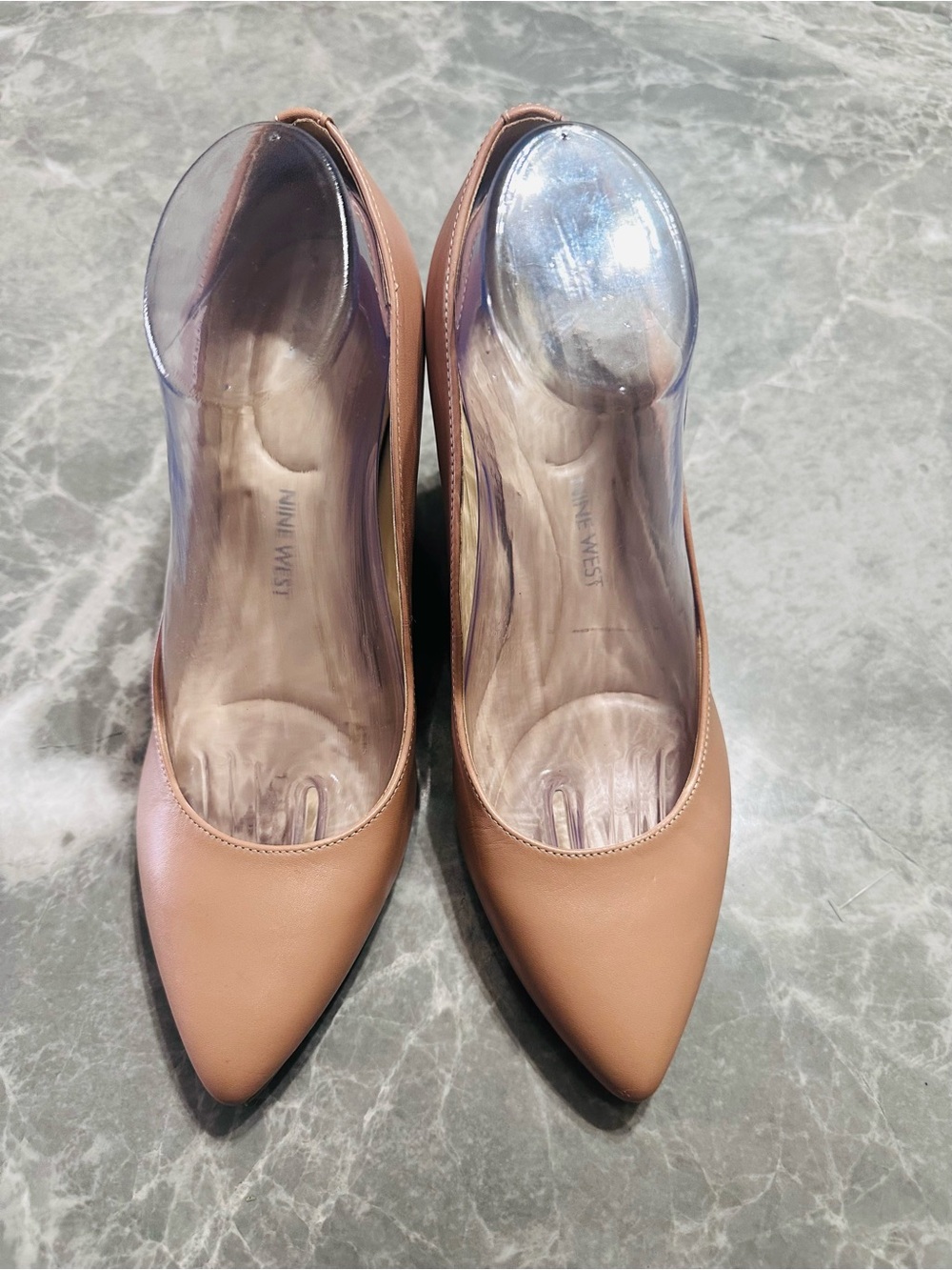 Nine West Neutral ISPY Wedge Leather Dress Pumps Slip-On Shoes Heels SZ 9 M $80